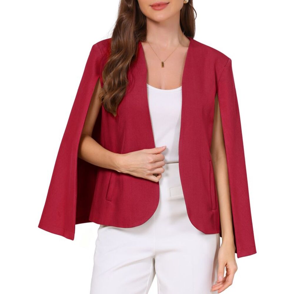 Cape Sleeve Business Work Open Front Casual Blazer Red